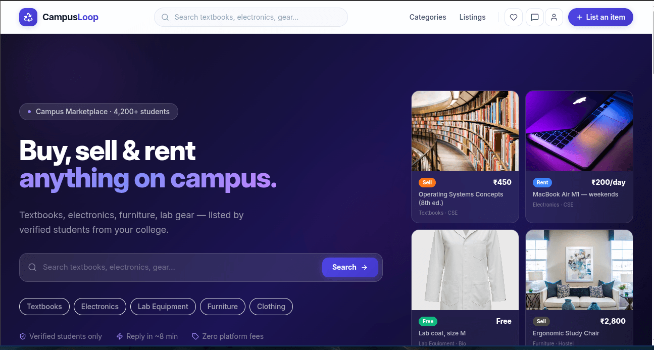 CampusLoop campus marketplace product interface